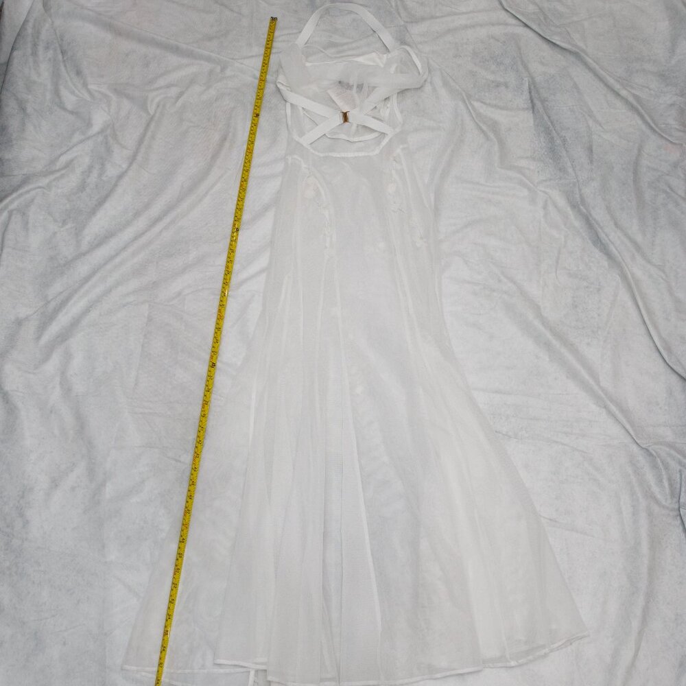 Akira White Sheer Floral Beaded Appliques Halter Maxi Tulle Dress Size Small - Picture 6 of 13